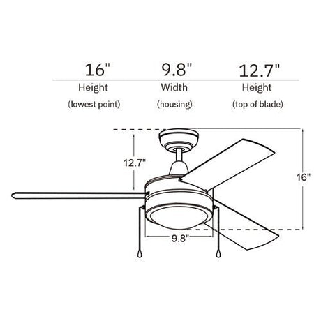 EVERETT 48 Inch 3 - Blade Ceiling Fan with LED Light & Pull Chain - LEDMyPlace