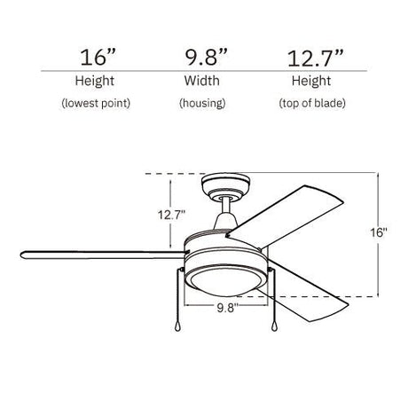 EVERETT 52 Inch 3 - Blade Ceiling Fan with LED Light & Pull Chain - LEDMyPlace