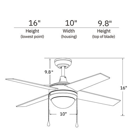 EVERETT 52 inch 4 - Blade Ceiling Fan with LED Light & Pull Chain - LEDMyPlace