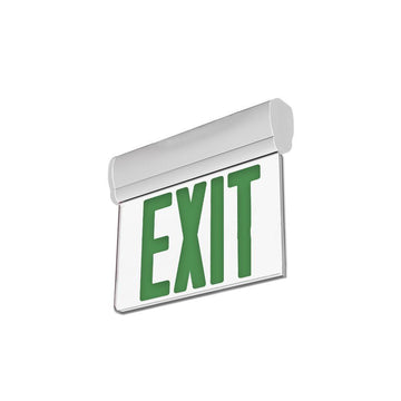 Edge Lit Green LED Exit Sign, 3W , 100-277 VAC, UL,CUL Listed, 90-min Backup Battery, Surface Mount