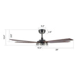 Explorer 56" In. Silver/Wood 5 Blade Smart Ceiling Fan with Dimmable LED Light Kit Works with Remote Control, Wi - Fi apps and Voice control via Google Assistant/Alexa/Siri - BUILDMYPLACE