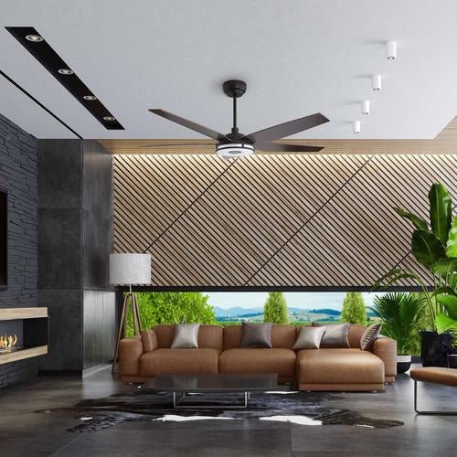 Explorer Black 5 Blade Smart Ceiling Fan with Dimmable LED Light Kit Works with Remote Control, Wi - Fi apps and Voice control via Google Assistant/Alexa/Siri - BUILDMYPLACE