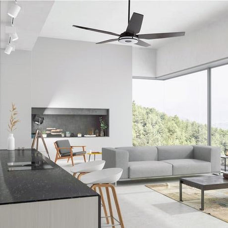 Explorer Black 5 Blade Smart Ceiling Fan with Dimmable LED Light Kit Works with Remote Control, Wi - Fi apps and Voice control via Google Assistant/Alexa/Siri - BUILDMYPLACE