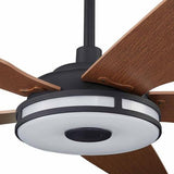 Explorer Black/Fine Wood Grain Pattern 5 Blade Smart Ceiling Fan with Dimmable LED Light Kit Works with Remote Control, Wi - Fi apps and Voice control via Google Assistant/Alexa/Siri - BUILDMYPLACE