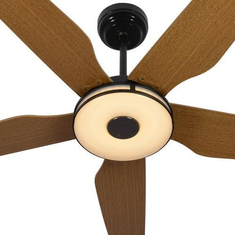 Explorer Black/Fine Wood Grain Pattern 5 Blade Smart Ceiling Fan with Dimmable LED Light Kit Works with Remote Control, Wi - Fi apps and Voice control via Google Assistant/Alexa/Siri - BUILDMYPLACE