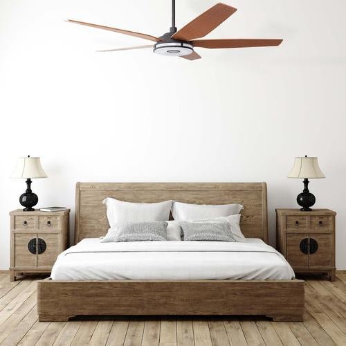 Explorer Black/Fine Wood Grain Pattern 5 Blade Smart Ceiling Fan with Dimmable LED Light Kit Works with Remote Control, Wi - Fi apps and Voice control via Google Assistant/Alexa/Siri - BUILDMYPLACE