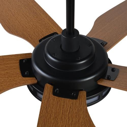 Explorer Black/Fine Wood Grain Pattern 5 Blade Smart Ceiling Fan with Dimmable LED Light Kit Works with Remote Control, Wi - Fi apps and Voice control via Google Assistant/Alexa/Siri - BUILDMYPLACE