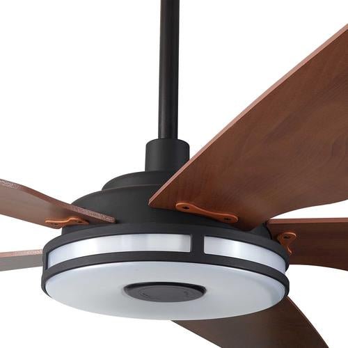 Explorer Black/Wood 5 Blade Smart Ceiling Fan with Dimmable LED Light Kit Works with Remote Control, Wi - Fi apps and Voice control via Google Assistant/Alexa/Siri - BUILDMYPLACE