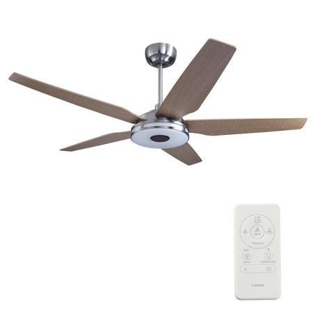 Explorer Silver/Wood 5 Blade Smart Ceiling Fan with Dimmable LED Light Kit Works with Remote Control, Wi - Fi apps and Voice control via Google Assistant/Alexa/Siri - BUILDMYPLACE