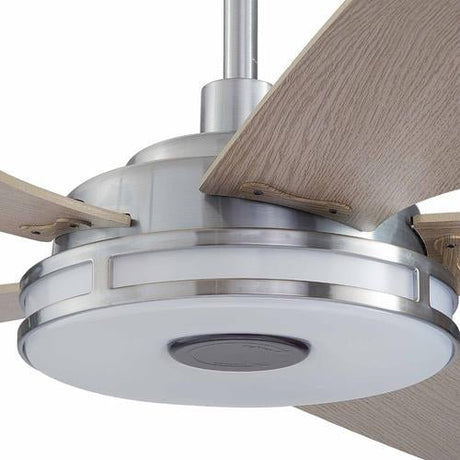 Explorer Silver/Wood 5 Blade Smart Ceiling Fan with Dimmable LED Light Kit Works with Remote Control, Wi - Fi apps and Voice control via Google Assistant/Alexa/Siri - BUILDMYPLACE