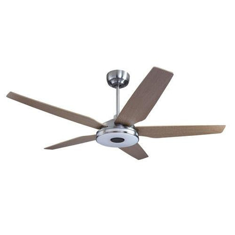 Explorer Silver/Wood 5 Blade Smart Ceiling Fan with Dimmable LED Light Kit Works with Remote Control, Wi - Fi apps and Voice control via Google Assistant/Alexa/Siri - BUILDMYPLACE