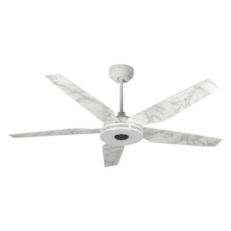 Explorer White/White marble 5 Blade Smart Ceiling Fan with Dimmable LED Light Kit Works with Remote Control, Wi - Fi apps and Voice control via Google Assistant/Alexa/Siri - BUILDMYPLACE