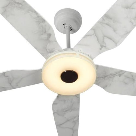 Explorer White/White marble 5 Blade Smart Ceiling Fan with Dimmable LED Light Kit Works with Remote Control, Wi - Fi apps and Voice control via Google Assistant/Alexa/Siri - BUILDMYPLACE