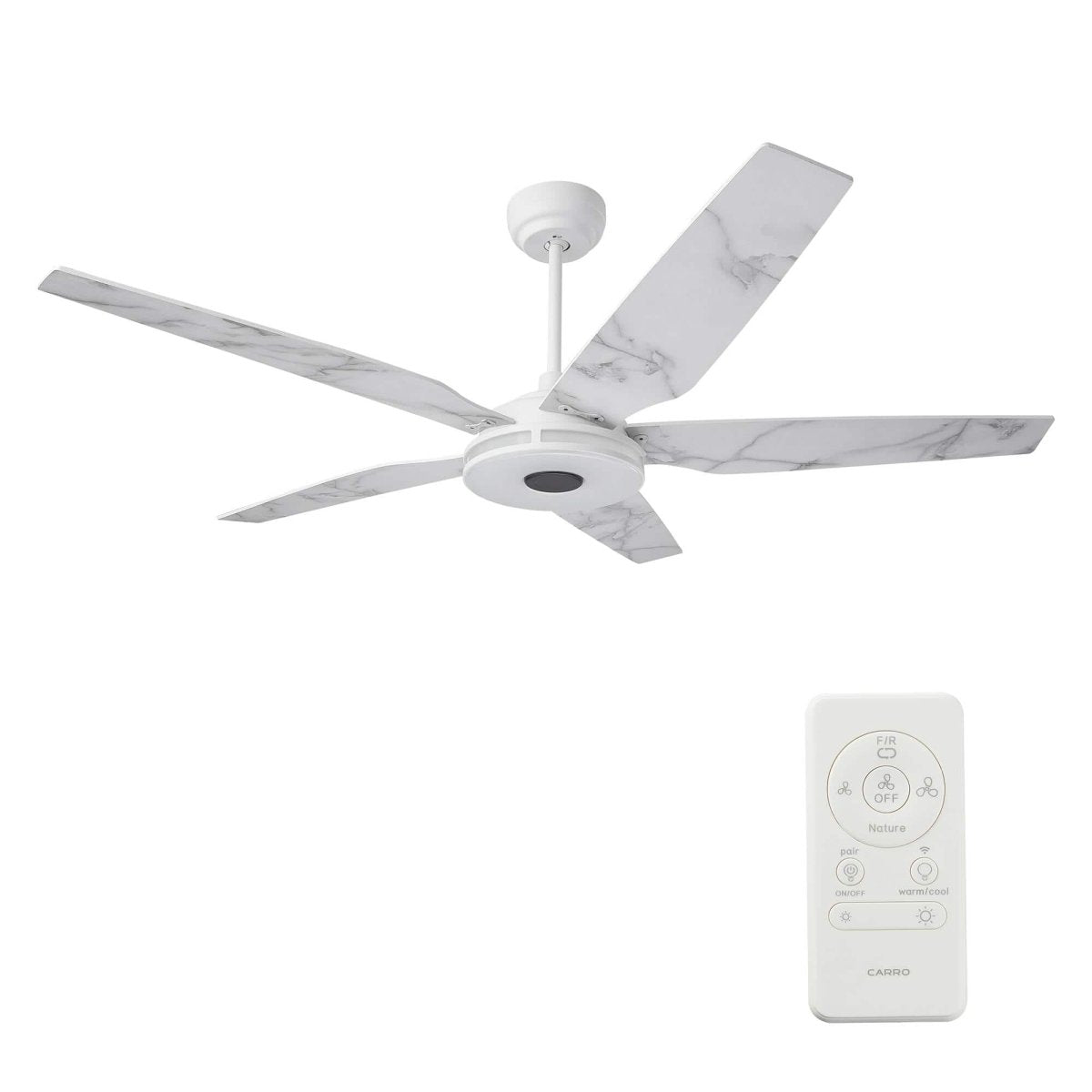 Explorer White/White marble 5 Blade Smart Ceiling Fan with Dimmable LED Light Kit Works with Remote Control, Wi - Fi apps and Voice control via Google Assistant/Alexa/Siri - BUILDMYPLACE