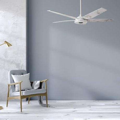 Explorer White/White marble 5 Blade Smart Ceiling Fan with Dimmable LED Light Kit Works with Remote Control, Wi - Fi apps and Voice control via Google Assistant/Alexa/Siri - BUILDMYPLACE