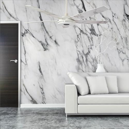 Explorer White/White marble 5 Blade Smart Ceiling Fan with Dimmable LED Light Kit Works with Remote Control, Wi - Fi apps and Voice control via Google Assistant/Alexa/Siri - BUILDMYPLACE