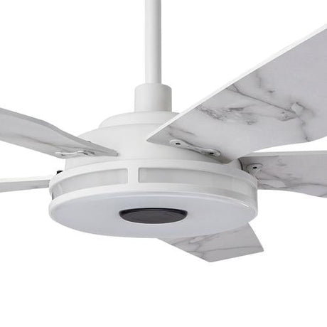 Explorer White/White marble 5 Blade Smart Ceiling Fan with Dimmable LED Light Kit Works with Remote Control, Wi - Fi apps and Voice control via Google Assistant/Alexa/Siri - BUILDMYPLACE