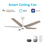 Explorer White/Wood 5 Blade Smart Ceiling Fan with Dimmable LED Light Kit Works with Remote Control, Wi - Fi apps and Voice control via Google Assistant/Alexa/Siri - BUILDMYPLACE