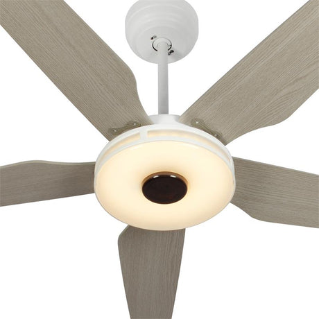 Explorer White/Wood 5 Blade Smart Ceiling Fan with Dimmable LED Light Kit Works with Remote Control, Wi - Fi apps and Voice control via Google Assistant/Alexa/Siri - BUILDMYPLACE