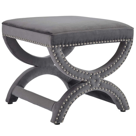 Expound Upholstered Nailhead Trim Performance Velvet Ottoman - Gray - BUILDMYPLACE