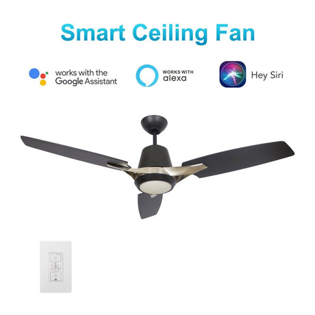 Exton 52'' Best Smart Ceiling Fan with wall control, Light Kit Included, Works with Google Assistant and Amazon Alexa,Siri Shortcut - LEDMyPlace