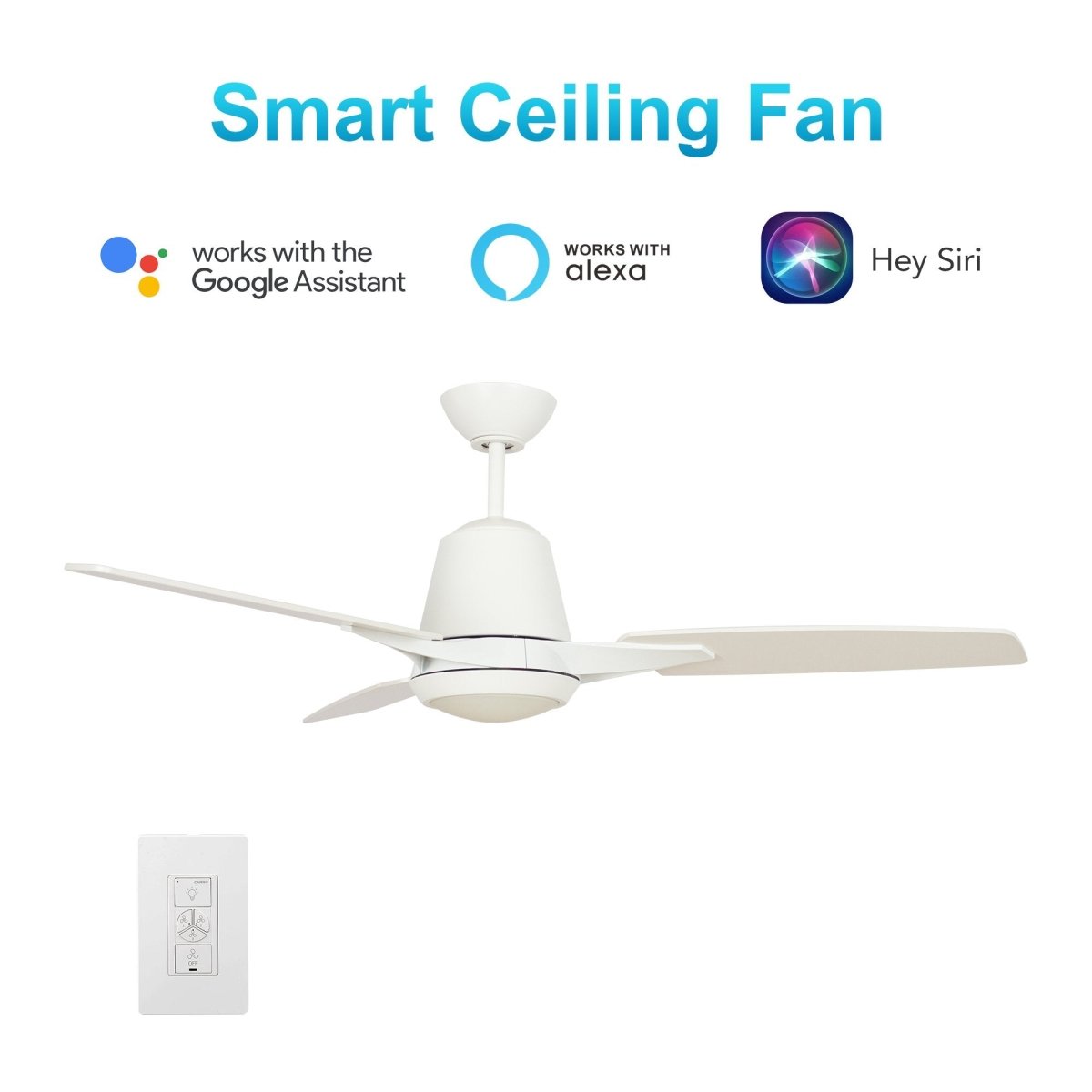 Exton 52" In. 3 Blade Smart Ceiling Fan with Dimmable LED Light Kit Works with Wall control, Wi - Fi apps and Voice control via Google Assistant/Alexa/Siri - BUILDMYPLACE