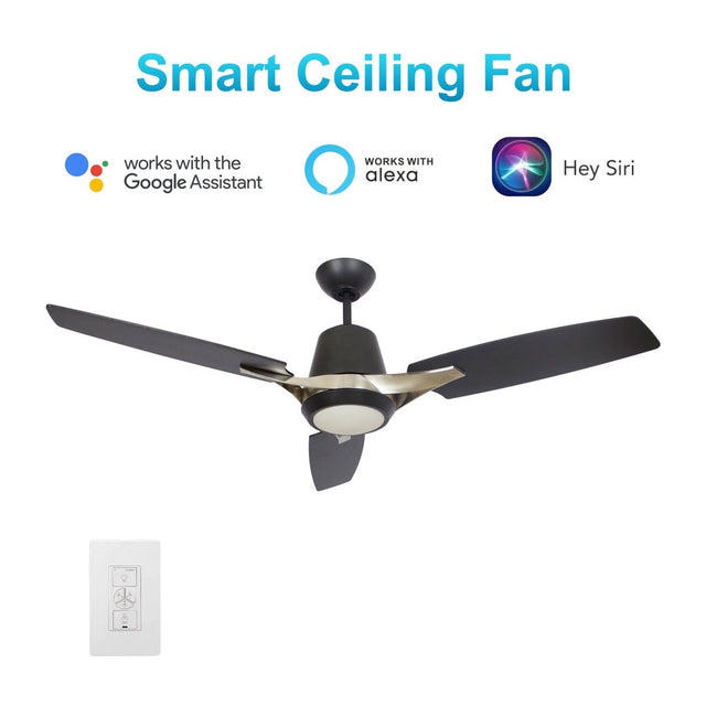 Exton 52" In. 3 Blade Smart Ceiling Fan with Dimmable LED Light Kit Works with Wall control, Wi - Fi apps and Voice control via Google Assistant/Alexa/Siri - BUILDMYPLACE