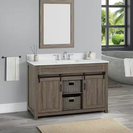 Farm Barn Freestanding Solid Wood Antique Brown Bathroom Vanity Cabinet Without Top - BUILDMYPLACE