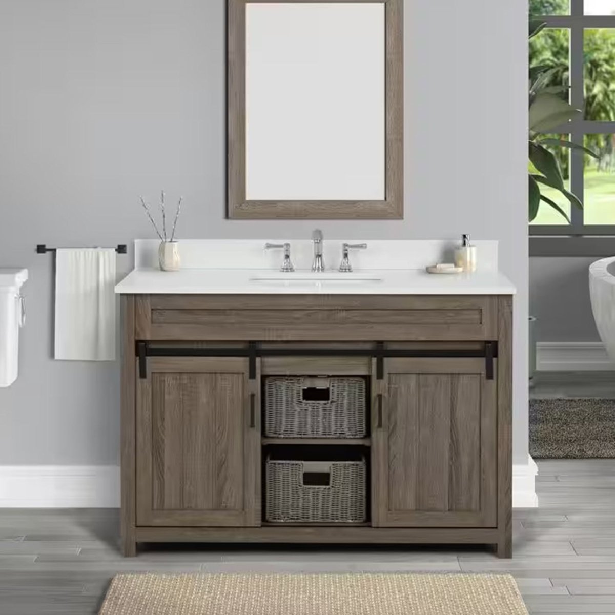 Farm Barn Freestanding Solid Wood Antique Brown Bathroom Vanity Cabinet Without Top - BUILDMYPLACE