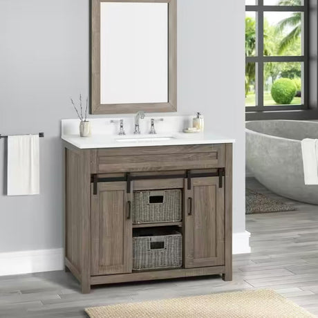 Farm Barn Freestanding Solid Wood Antique Brown Bathroom Vanity Cabinet Without Top - BUILDMYPLACE