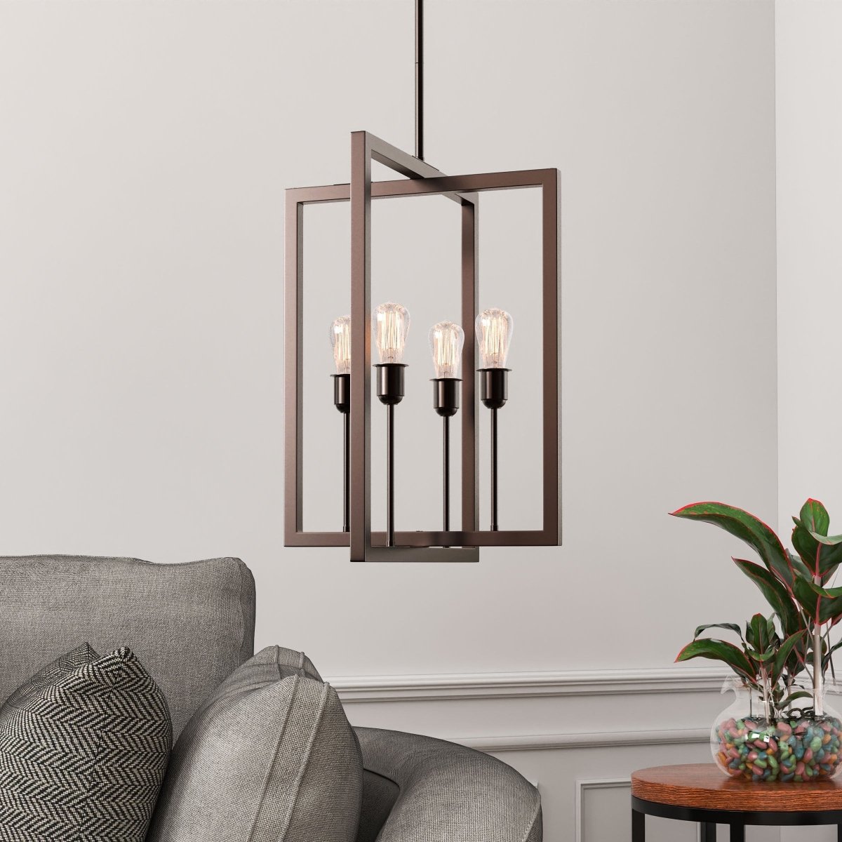 Farmhouse Chandelier, 4 - Light Foyer Lighting for Dining Room, E26 Base, Brushed Nickel/Oil Rubbed Bronze Finish - BUILDMYPLACE