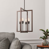 Farmhouse Chandelier, 4 - Light Foyer Lighting for Dining Room, E26 Base, Brushed Nickel/Oil Rubbed Bronze Finish - BUILDMYPLACE