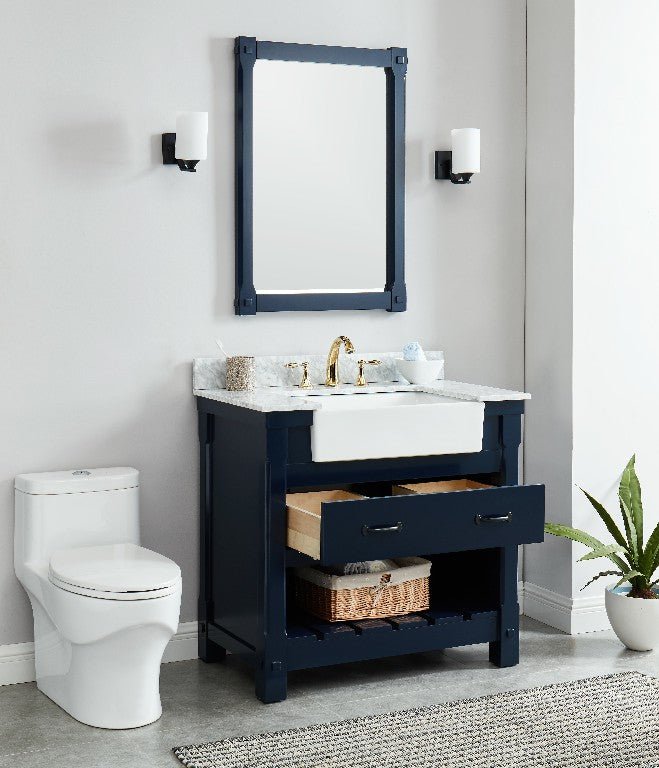 Farmington Freestanding Solid Wood Bathroom Vanity with Carrara Engineered Stone Top with 4 in. Backsplash & Apron Farmhouse Sink - BUILDMYPLACE