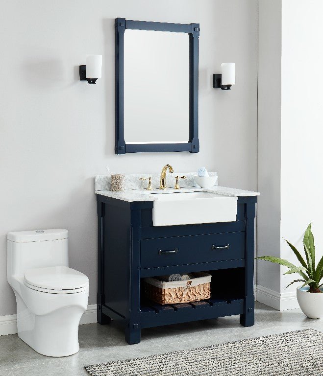 Farmington Freestanding Solid Wood Bathroom Vanity with Carrara Engineered Stone Top with 4 in. Backsplash & Apron Farmhouse Sink - BUILDMYPLACE