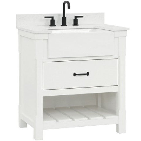 Farmington Freestanding Solid Wood Bathroom Vanity with Carrara Engineered Stone Top with 4 in. Backsplash & Apron Farmhouse Sink - BUILDMYPLACE