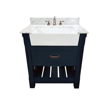 Farmington Freestanding Solid Wood Bathroom Vanity with Carrara Engineered Stone Top with 4 in. Backsplash & Apron Farmhouse Sink - BUILDMYPLACE