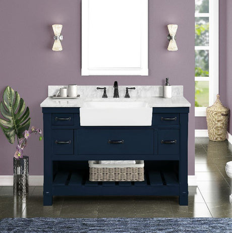 Farmington Freestanding Solid Wood Bathroom Vanity with Carrara Engineered Stone Top with 4 in. Backsplash & Apron Farmhouse Sink - BUILDMYPLACE