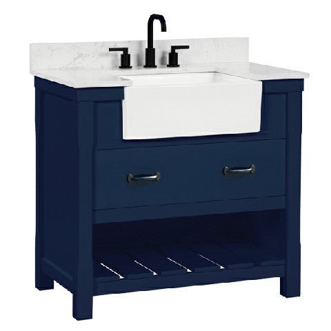 Farmington Freestanding Solid Wood Bathroom Vanity with Carrara Engineered Stone Top with 4 in. Backsplash & Apron Farmhouse Sink - BUILDMYPLACE