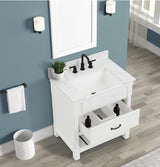 Farmington Freestanding Solid Wood Bathroom Vanity with Carrara Engineered Stone Top with 4 in. Backsplash & Apron Farmhouse Sink - BUILDMYPLACE