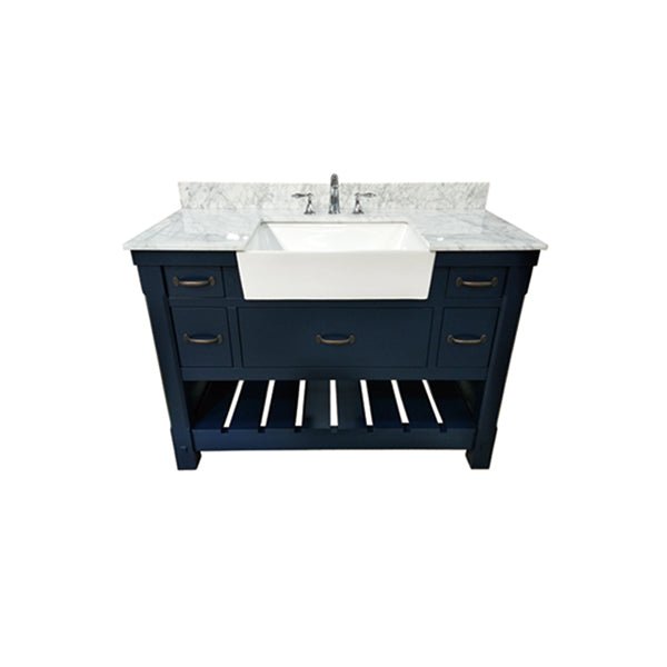 Farmington Freestanding Solid Wood Bathroom Vanity with Carrara Engineered Stone Top with 4 in. Backsplash & Apron Farmhouse Sink - BUILDMYPLACE