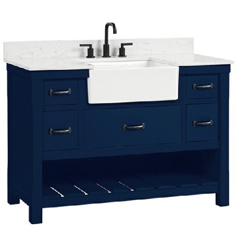 Farmington Freestanding Solid Wood Bathroom Vanity with Carrara Engineered Stone Top with 4 in. Backsplash & Apron Farmhouse Sink - BUILDMYPLACE