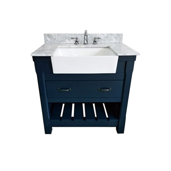 Farmington Freestanding Solid Wood Bathroom Vanity with Carrara Engineered Stone Top with 4 in. Backsplash & Apron Farmhouse Sink - BUILDMYPLACE