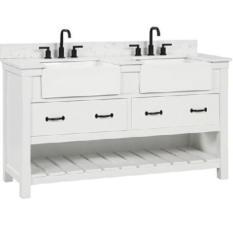 Farmington Freestanding Solid Wood Bathroom Vanity with Carrara Engineered Stone Top with 4 in. Backsplash & Apron Farmhouse Sink - BUILDMYPLACE