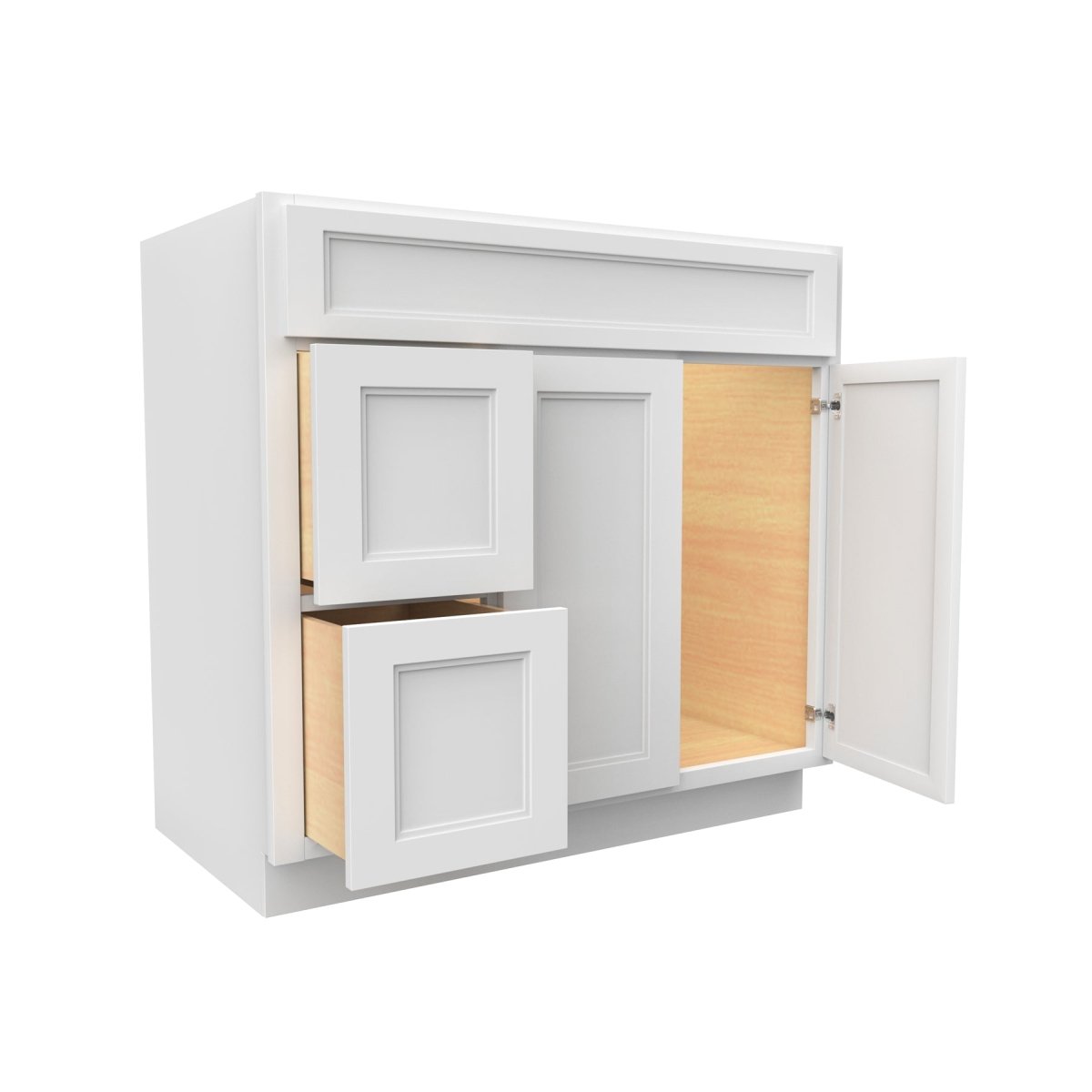 Fashion White - 2 Door 2 Drawer Vanity Sink Base Cabinet | 36"W x 34.5"H x 21"D - BUILDMYPLACE