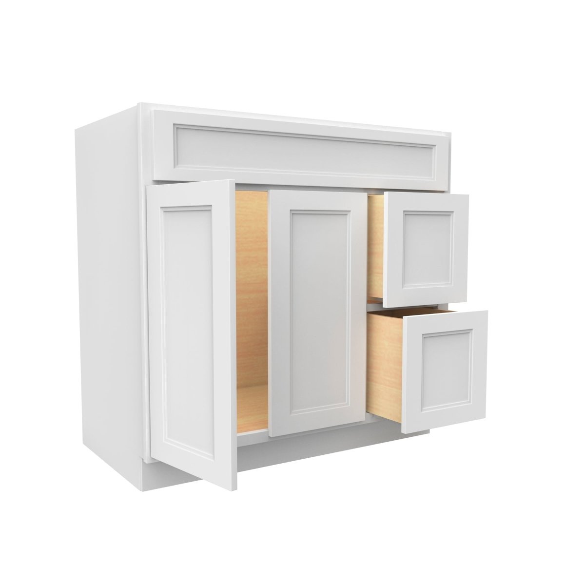 Fashion White - 2 Door 2 Drawer Vanity Sink Base Cabinet | 36"W x 34.5"H x 21"D - BUILDMYPLACE