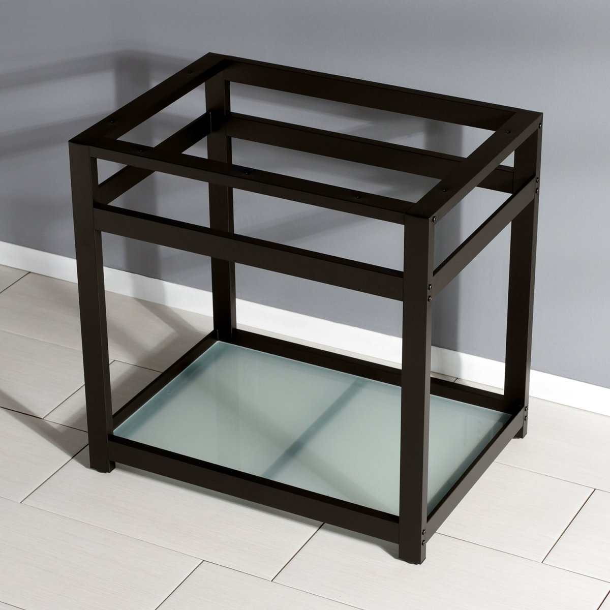 Fauceture 31" x 22" Steel Console Sink Base with Glass Shelf - BUILDMYPLACE