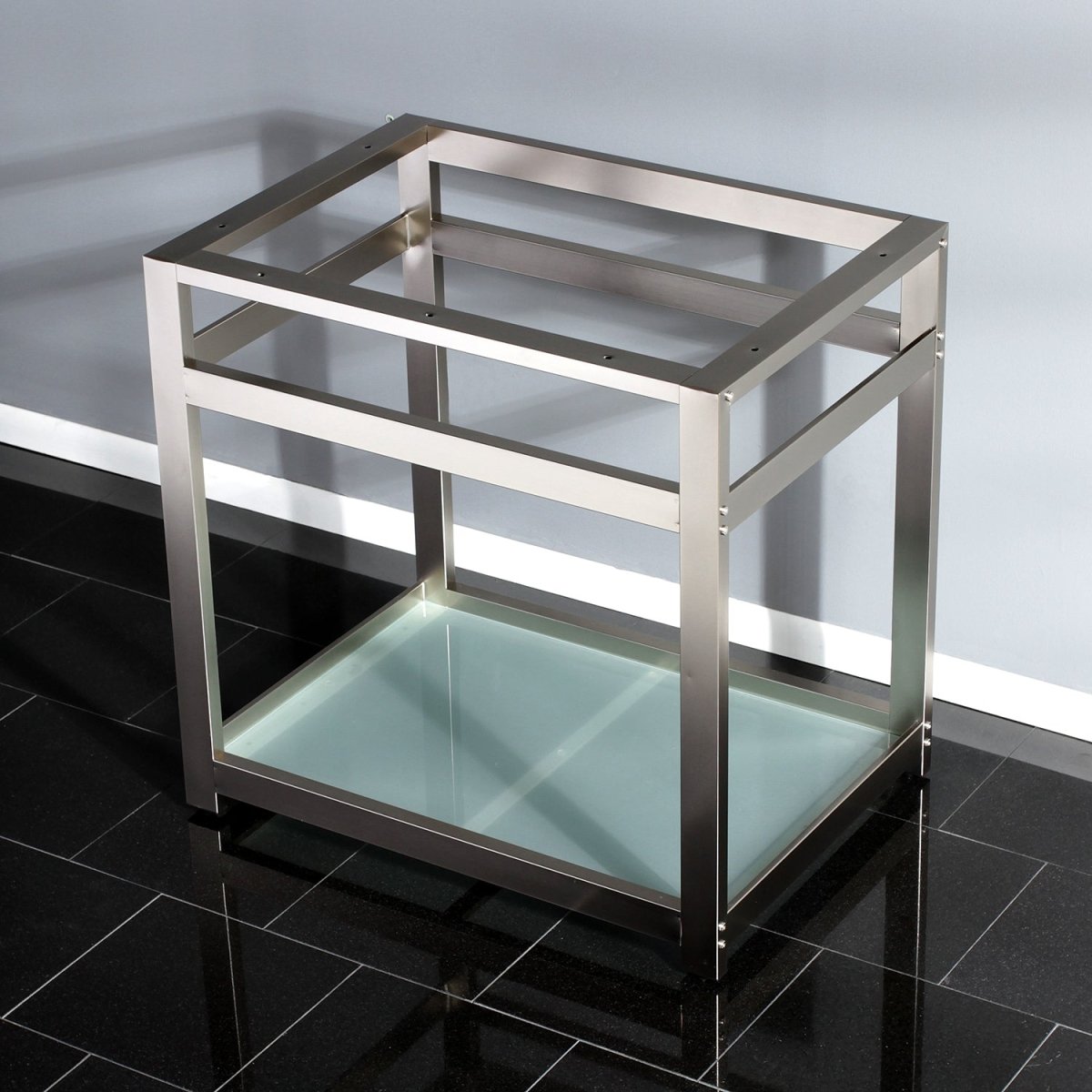 Fauceture 31" x 22" Steel Console Sink Base with Glass Shelf - BUILDMYPLACE