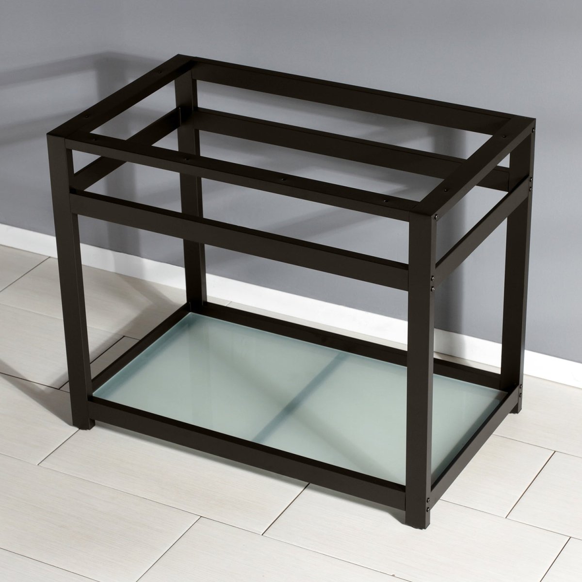 Fauceture 37" x 22" Steel Console Sink Base with Glass Shelf - BUILDMYPLACE