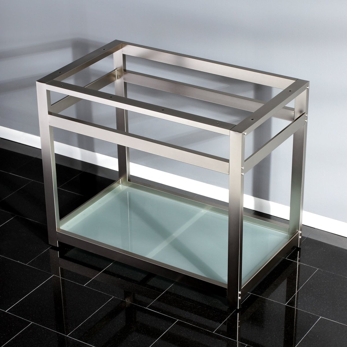 Fauceture 37" x 22" Steel Console Sink Base with Glass Shelf - BUILDMYPLACE