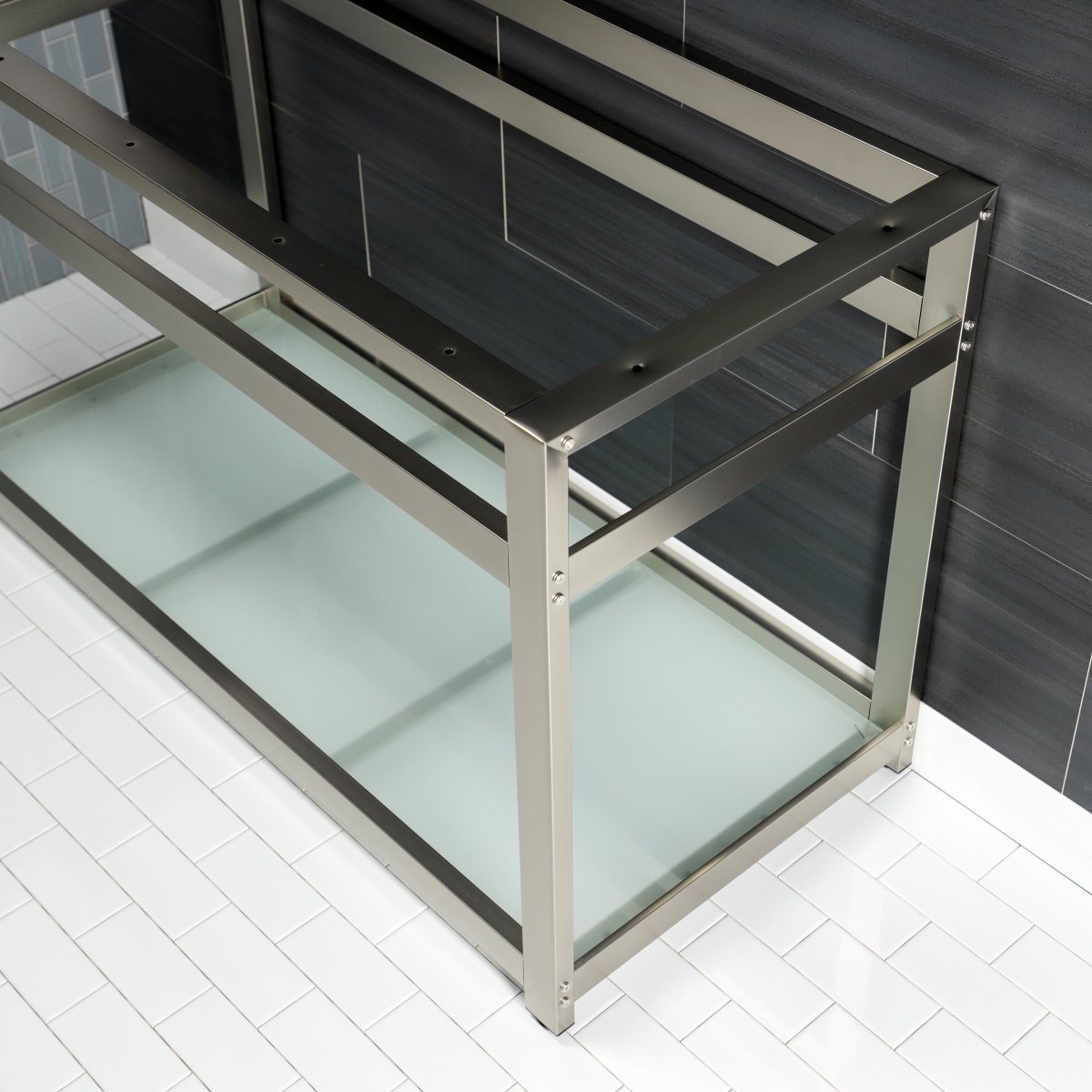 Fauceture 49" x 22" Steel Console Sink Base with Glass Shelf - BUILDMYPLACE